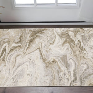3' X 5' Ivory Tan Beige Grey And Brown Abstract Power Loom Stain Resistant Area Rug
