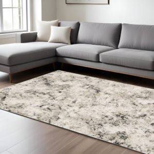 7' X 10' Ivory And Gray Abstract Area Rug