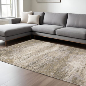 10' X 13' Beige And Gray Abstract Distressed Area Rug