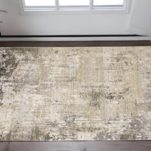 3' X 5' Beige Grey Ivory Tan And Brown Abstract Power Loom Stain Resistant Area Rug