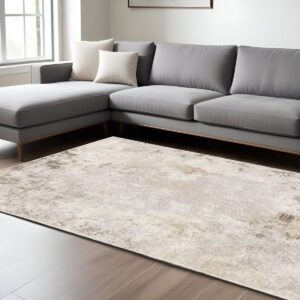7' X 10' Ivory And Beige Abstract Distressed Area Rug