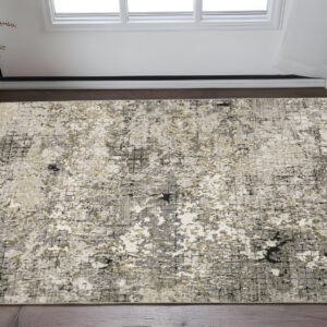 3' X 5' Grey Ivory Beige Charcoal Black Tan And Brown Abstract Power Loom Stain Resistant Area Rug