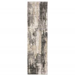8' Gray And Beige Abstract Distressed Runner Rug