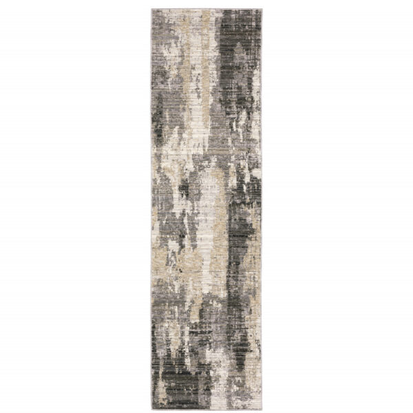 8' Gray And Beige Abstract Distressed Runner Rug