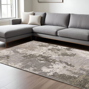 7' X 10' Gray And Ivory Abstract Distressed Area Rug
