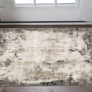 3' X 5' Grey Ivory Charcoal Tan Black And Beige Abstract Power Loom Stain Resistant Area Rug