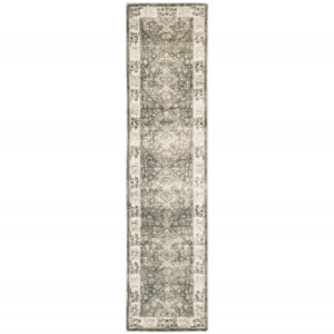 8' Gray and Ivory Oriental Power Loom Runner Rug