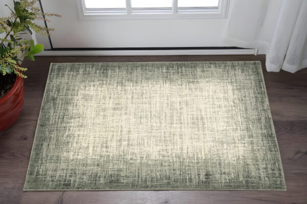 2' X 3' Grey Beige And Blue Power Loom Stain Resistant Area Rug