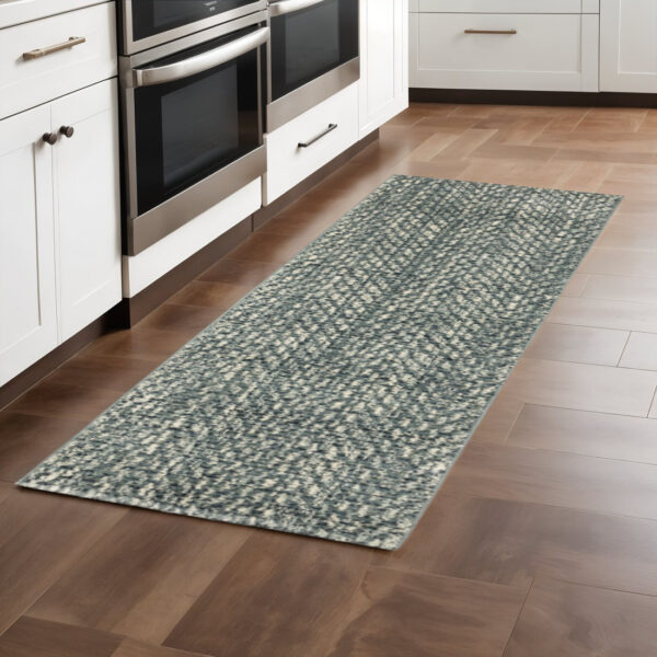 2' X 8' Blue Ivory Grey And Light Blue Geometric Power Loom Stain Resistant Runner Rug