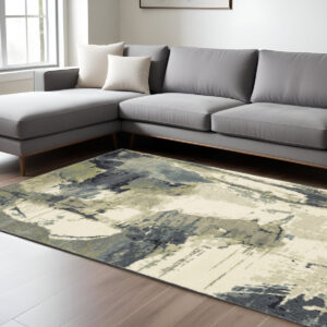 10' X 13' Blue Green And Ivory Abstract Area Rug