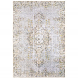 8' X 10' Grey And Gold Oriental Power Loom Stain Resistant Area Rug