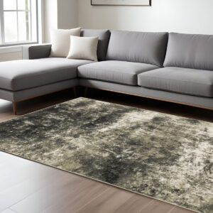 7' X 9' Charcoal And Beige Abstract Area Rug