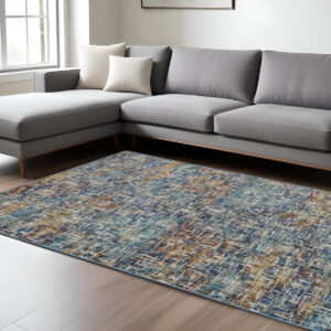 7' X 9' Blue And Beige Abstract Area Rug