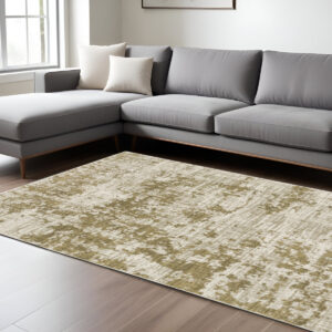 10' X 13' Beige And Gold Abstract Distressed Area Rug