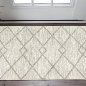 2' X 3' Ivory And Grey Geometric Shag Power Loom Stain Resistant Area Rug