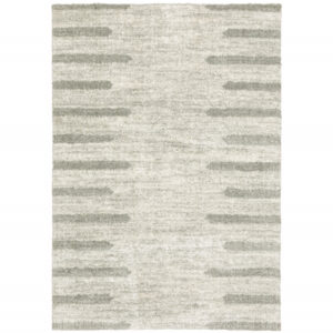 4' X 6' Ivory And Grey Geometric Shag Power Loom Stain Resistant Area Rug