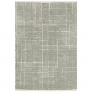 6' X 9' Grey And Ivory Geometric Shag Power Loom Stain Resistant Area Rug