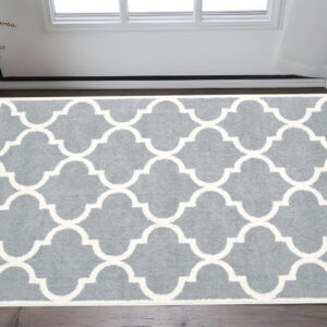 2' X 3' Grey And Ivory Geometric Shag Power Loom Stain Resistant Area Rug