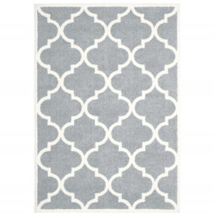 4' X 6' Grey And Ivory Geometric Shag Power Loom Stain Resistant Area Rug