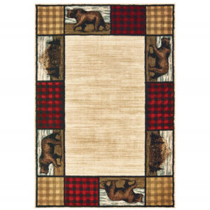 7' X 9' Ivory And Black Southwestern Area Rug