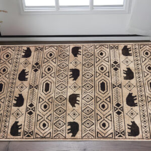 2' X 3' Ivory And Black Southwestern Power Loom Stain Resistant Area Rug