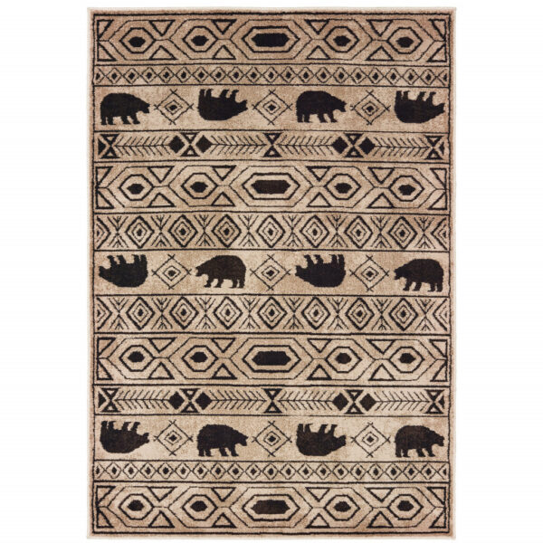 7' X 9' Ivory And Black Southwestern Area Rug