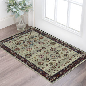 2' X 3' Stone And Red Oriental Area Rug