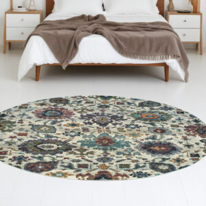 8' Purple and Gray Round Oriental Power Loom Area Rug