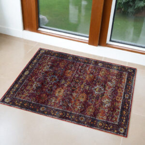 3' X 5' Red Purple And Gold Oriental Area Rug