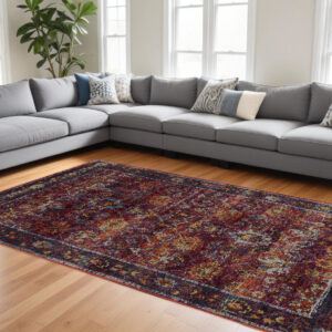 9' X 12' Red Purple Oriental Power Loom Area Rug