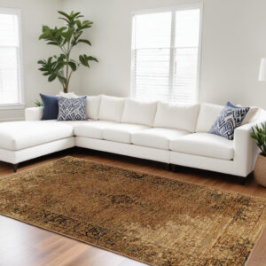 7' X 10' Brown Oriental Power Loom Area Rug
