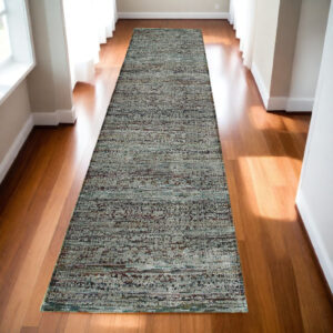 12' Blue And Purple Oriental Runner Rug
