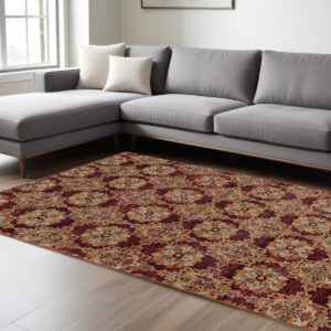 9' X 12' Red and Gold Oriental Power Loom Area Rug