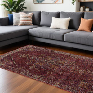 7' X 10' Red and Gold Oriental Power Loom Area Rug