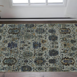 3' X 5' Blue Green Oriental Power Loom Area Rug
