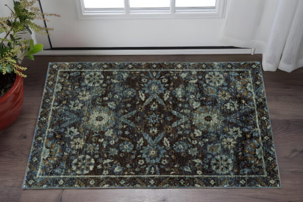 2' X 3' Navy Blue Oriental Power Loom Area Rug