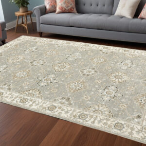 10' X 13' Gray and Ivory Oriental Power Loom Area Rug