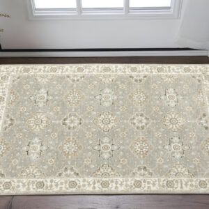 3' X 5' Gray and Ivory Oriental Power Loom Area Rug