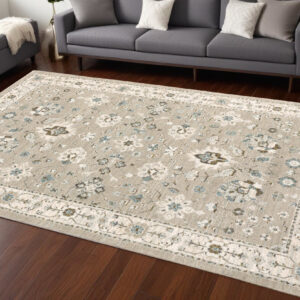 10' X 13' Beige and Ivory Oriental Power Loom Area Rug