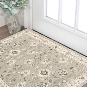 2' X 3' Beige and Ivory Oriental Power Loom Area Rug