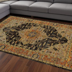 10' X 13' Black and Gold Oriental Power Loom Area Rug