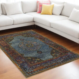 8' X 11' Blue and Beige Oriental Power Loom Area Rug