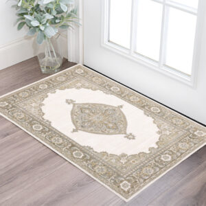 2' X 3' Beige And Ivory Oriental Area Rug