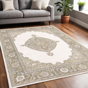 5' X 7' Beige And Ivory Oriental Area Rug