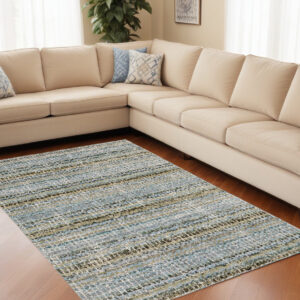9' X 12' Blue and Ivory Abstract Power Loom Area Rug