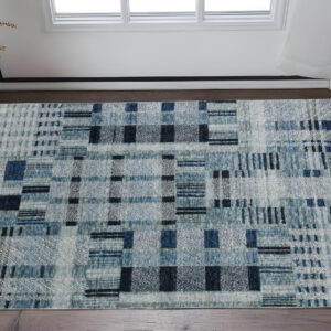 3' X 5' Blue Geometric Power Loom Area Rug