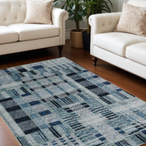 7' X 10' Blue Geometric Power Loom Area Rug