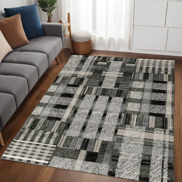 5' X 7' Gray and Black Geometric Power Loom Area Rug - Image 2
