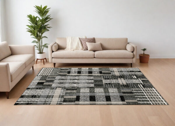 8' X 11' Gray and Black Geometric Power Loom Area Rug - Image 2