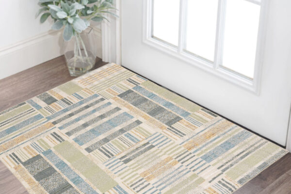 3' X 5' Blue And Green Geometric Area Rug